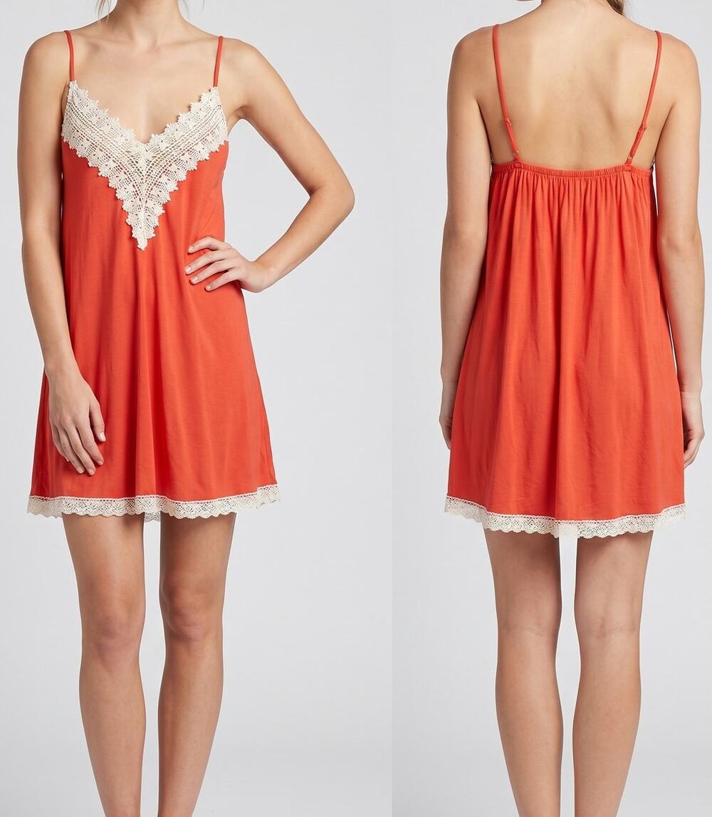 Honeylee Womens Coral Pink Orange Small Rayon Nightie Dress